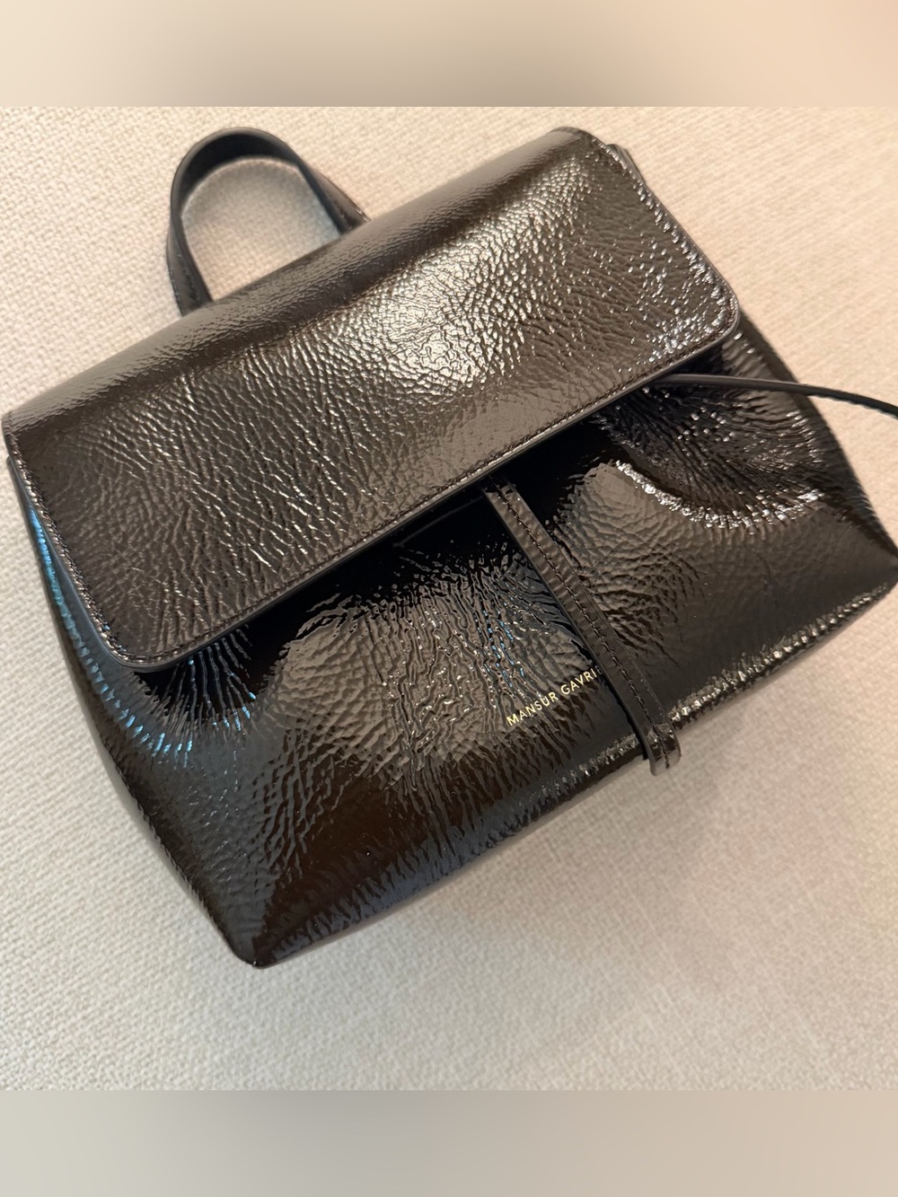 Mansur Gavriel Espresso Patent Leather Mini Soft Lady Bag